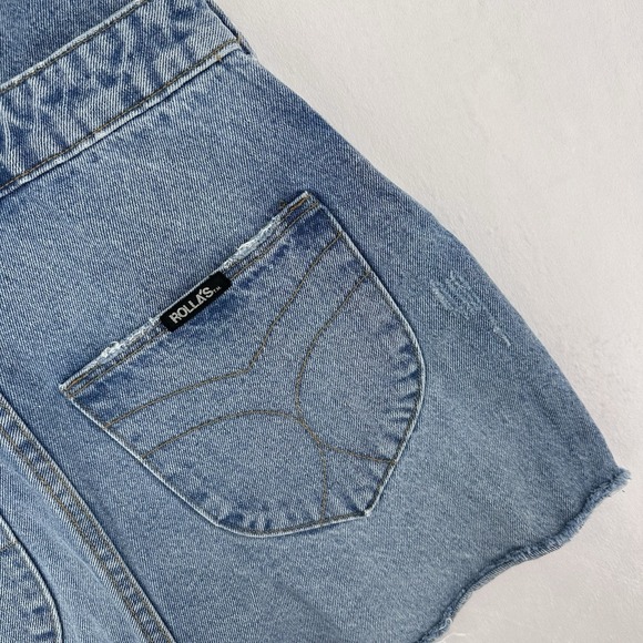 Rolla's Original High Rise Cutoff Short Overalls Denim Jean Women's Size Small - Picture 4 of 9